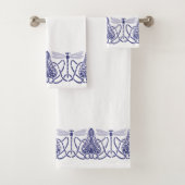 Kunsthandwerk Blaue und weiße Drachenfliegen Friez Badhandtuch Set (Insitu)
