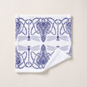 Kunsthandwerk Blaue und weiße Drachenfliegen Friez Badhandtuch Set (Waschlappen)