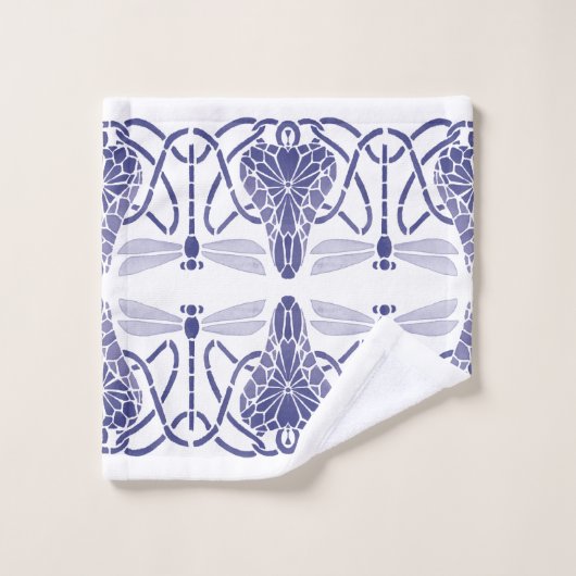 Kunsthandwerk Blaue und weiße Drachenfliegen Friez Badhandtuch Set (Waschlappen)