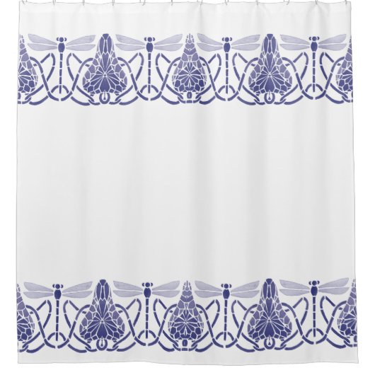 Kunsthandwerk Blaue und weiße Drachenfliegen Friez Duschvorhang (Vorderseite)