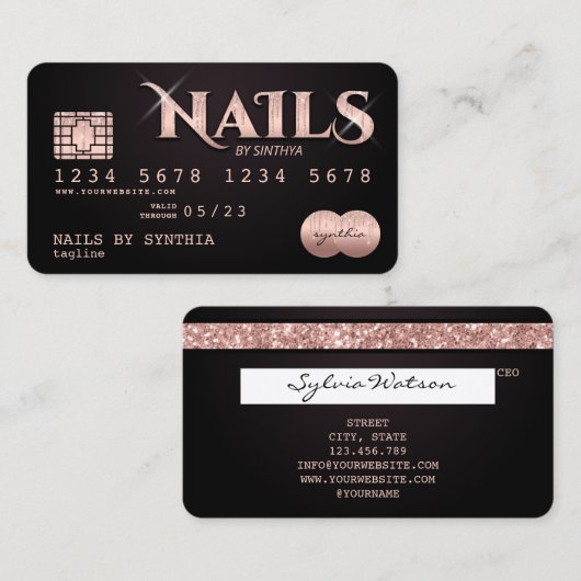 Kunsthandwerk eines Nails-Technikers mit Kreditkar Visitenkarte (Vorne/Hinten)