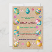 Kunsthandwerk farbenfrohe Ostereier Babydusche Einladung (Vorderseite)