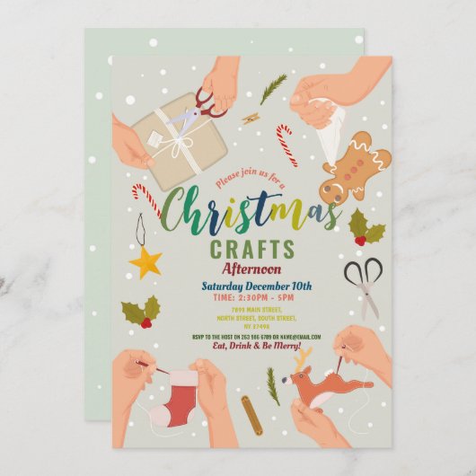 Kunsthandwerk Feierliche Weihnachtsfamilie Party Einladung (Vorne/Hinten)