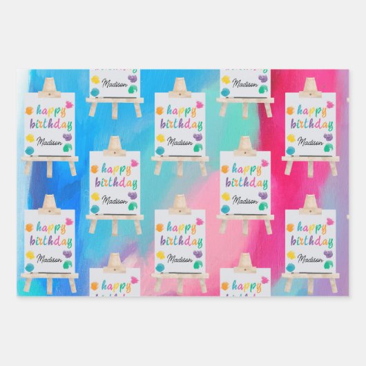 Kunsthandwerk Künstler Paint Birthday Thema Geschenkpapier Set (Vorderseite 3)