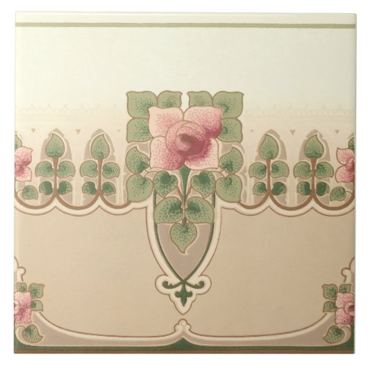 Kunsthandwerk oder Mission Style Rose Hedgerow Fliese (Vorderseite)