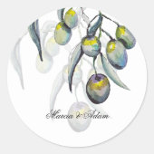 Kunsthandwerk Olive Handgemalt Wasserfarbe Runder Aufkleber (Vorderseite)