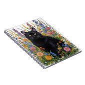 Kunsthandwerk Schwarze Katze und Blumen Stickereik Notizblock (Rechte Seite)