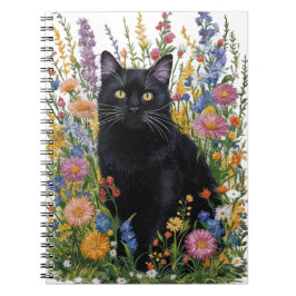 Kunsthandwerk Schwarze Katze und Blumen Stickereik Notizblock