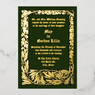 Kunsthandwerk Stil Eichenzapfen und Eichenlaub-Rah Folieneinladung