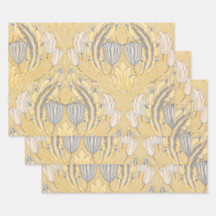 Kunsthandwerk Walter Crane Blaue Weiße Tulpen Geschenkpapier Set
