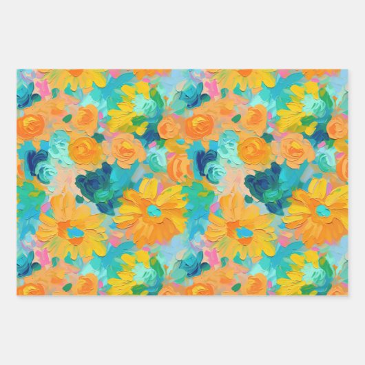 Kunsthandwerkermalte Blume Bunte Fun Florals Geschenkpapier Set (Vorderseite 2)