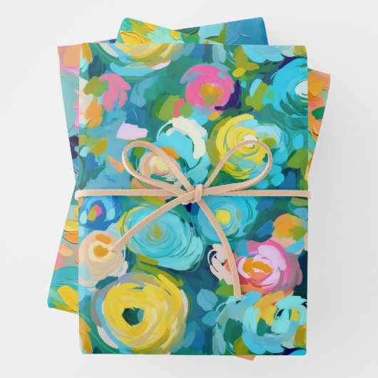 Kunsthandwerkermalte Blume Bunte Fun Florals Geschenkpapier Set (Beispiel)
