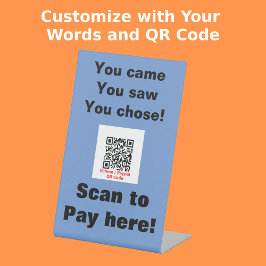 Kunsthandwerkermarkt Funny QR Code Zahlung Blau Sockelschild