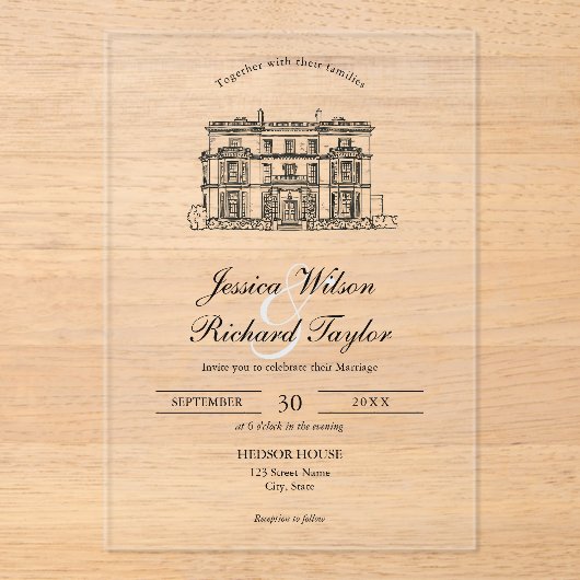 Kunsthandwerkliche Hochzeit von Manor Illustration Acryleinladungen (Vorderseite)