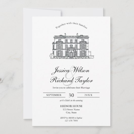 Kunsthandwerkliche Hochzeit von Manor Illustration Einladung (Vorderseite)