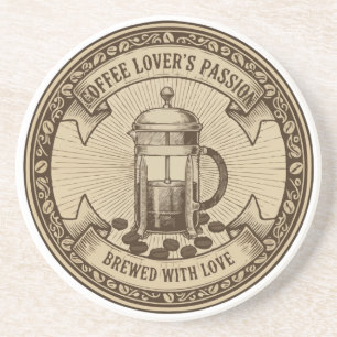 Kunsthandwerklicher French Press Kaffee   Vintage  Getränkeuntersetzer