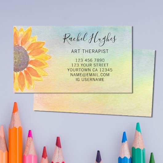 Kunsthandwerkskarte Sonnenblumen - farbenfrohe Vis Visitenkarte