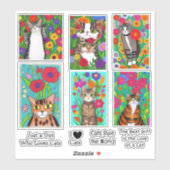 Kunsthandwerkskatzen und farbenfrohe Blume Aufkleber (Blatt)