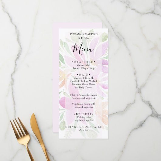 Kunstharz Blütenblau Wasserfarben Handgemalt Menükarte (Vorderseite/Rückseite Beispiel)