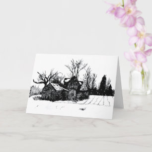 Kunsthistorische Black Ink Winter Homestead Grußka Karte