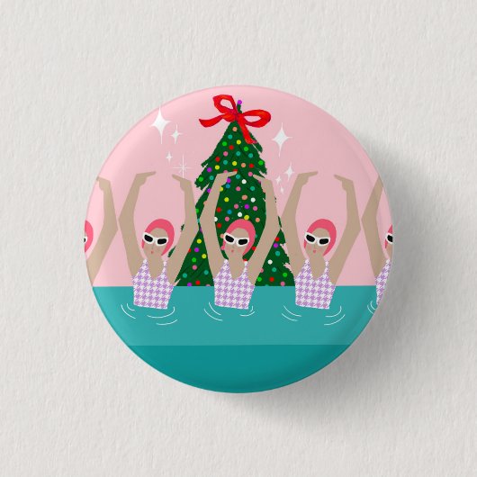 Kunsthistorische Schwimmer Illustration Weihnachte Button (Vorderseite)