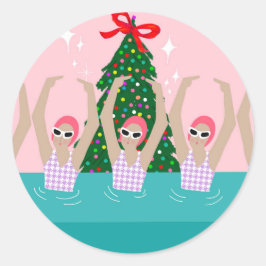 Kunsthistorische Schwimmer Illustration Weihnachte Runder Aufkleber