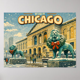Kunstinstitut Chicago im Winter Postkarte Poster