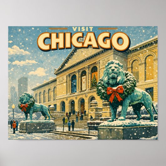 Kunstinstitut Chicago im Winter Postkarte Poster (Vorne)