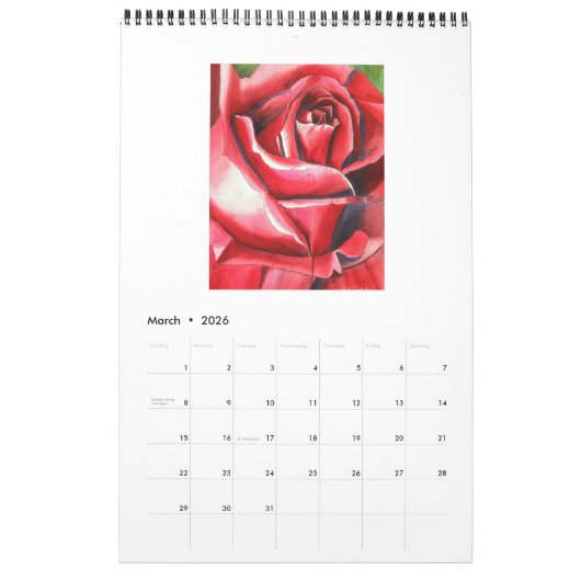Kunstkalender für die Rose von Aquarellen nach Sac Kalender (Mär 2026)
