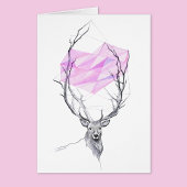 Kunstkarte zeichnend Hirsch und rosa geometrisches
