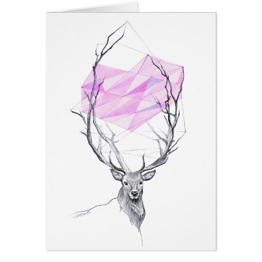 Kunstkarte zeichnend Hirsch und rosa geometrisches (Vorne)