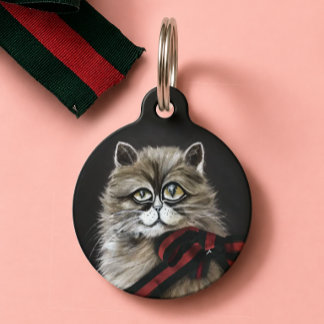 Kunstkatzenporträt mit rotem grünem Band | Katze Haustiermarke