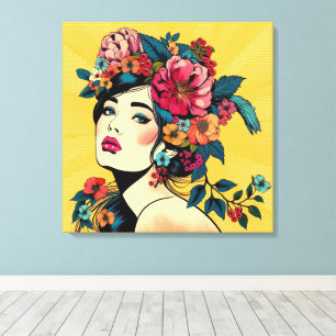 Kunstleinwanddruck Frau mit Blumenkranz Leinwanddruck