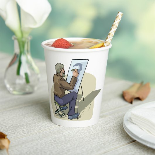 Künstler am Arbeitsplatz Pappbecher