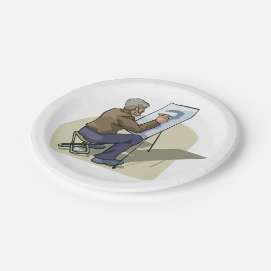 Künstler am Arbeitsplatz Pappteller (Schrägansicht)