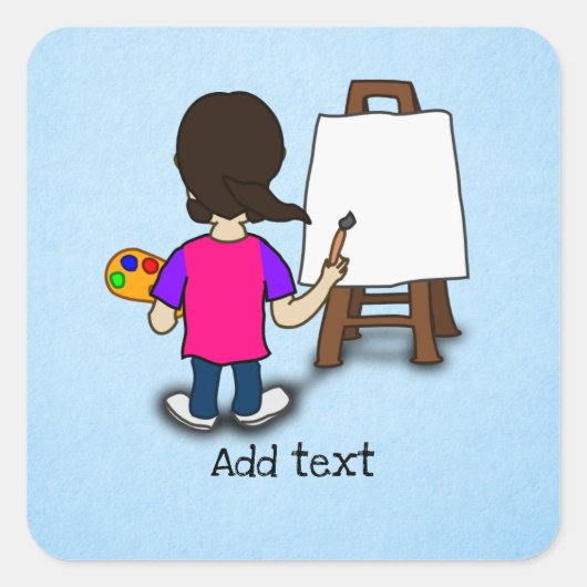 Künstler am Arbeitsplatz, Vorlage, Quadratischer Aufkleber (Vorderseite)