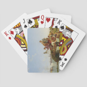 Künstler an seinem Easel und Shipping jenseits, 18 Spielkarten