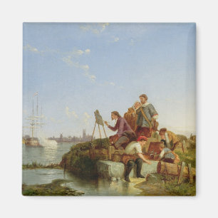 Künstler an seinem Gestell und an Verschiffen Magnet