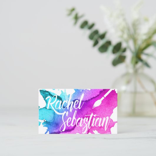Künstler Custom Script Watercolor Visitenkarte (Stehend Vorderseite)