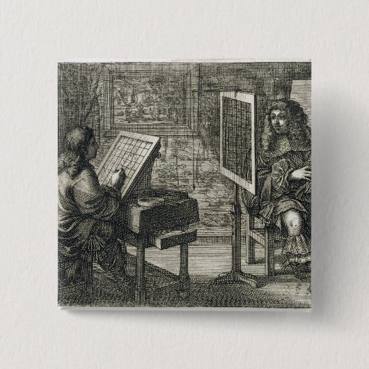 Künstler, der ein Porträt über einem Gitter für Button (Vorderseite)