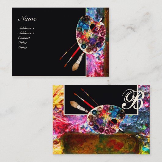 KÜNSTLER FARBPALETTE MONOGRAMM Maler,Kunstgegenstä Visitenkarte (Vorne/Hinten)