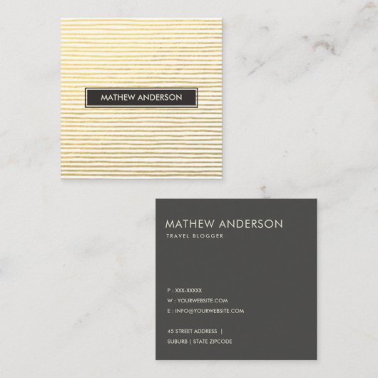 KÜNSTLER GOLD IMITAT SKETCH STRIPED LINE PATTER QUADRATISCHE VISITENKARTE (Vorne/Hinten)