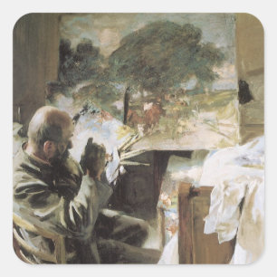 Künstler in Seinem Studio von John Singer Sargent Quadratischer Aufkleber