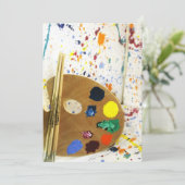 Künstler malen Spritzer und Farbpalette Einladung (Stehend Vorderseite)