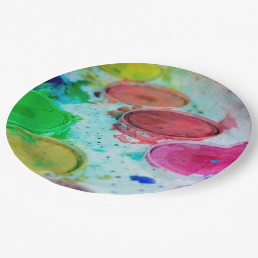 Künstler mehrfarbige Farbpalette Pappteller (Schrägansicht)