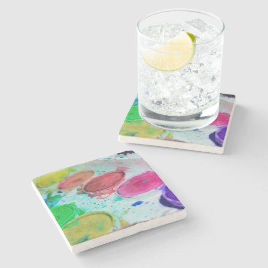 Künstler mehrfarbige Farbpalette Steinuntersetzer (Seitenansicht)