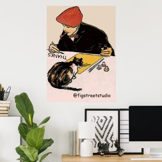 Künstler mit Katze, Text bearbeiten Poster (Heimbüro)