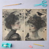 Künstler Mixed Media Black Cream große Gesichter Seidenpapier (Basteln)