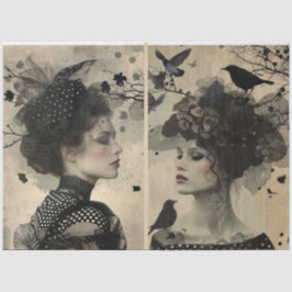 Künstler Mixed Media Black Cream große Gesichter Seidenpapier