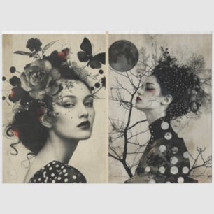 Künstler Mixed Media Black Cream Large Faces 2 Seidenpapier